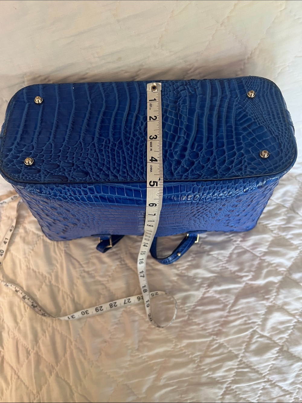 Brahmin Royal Blue Croc-Embossed Leather Tote wear on straps distinctive - Picture 6 of 12